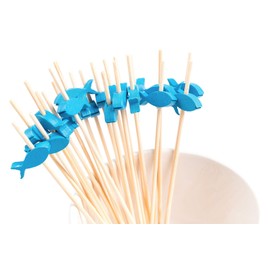 PuTwo Cocktail Toothpicks 100 Counts Cocktail Picks Handmade Natural Bamboo Cocktail Sticks Eco-Friendly Appetizer Skewers for Cocktail Appetizers Fruits Dessert - Blue Fishes