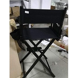 OmySalon Upgraded 31" Height Tall Director Chair Folding Artist Makeup with Replacement Cover Canvas, Storage Side Bags, Portable Footrest, Support 250 lbs,Solid Hardwood & Polyester Black