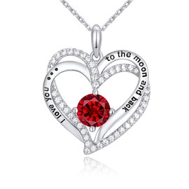CRYSLOVE Birthstone Necklaces for Women 925 Silver White Gold Plated Love Heart Pendant Necklace Cubic Zirconia Jewellery Gifts for Wife Mum Girlfriend