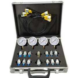 Undercarriage LX Hydraulic Pressure Test Kit, 100/250/400/600bar, 1500/4000/6000/9000PSI, 4 Gauges 14 Test Couplings 4 Test Hoses, Hydraulic Gauge Kit with Aluminium Carrying Case for Excavator