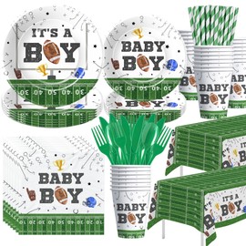 APOWBLS Football Baby Shower Decorations Tableware, Football Baby Boy Party Supplies, Paper Plate, Cup, Napkin, Tablecloth, Cutlery, Sports Theme It's A Boy Table Decorations | Serve 24