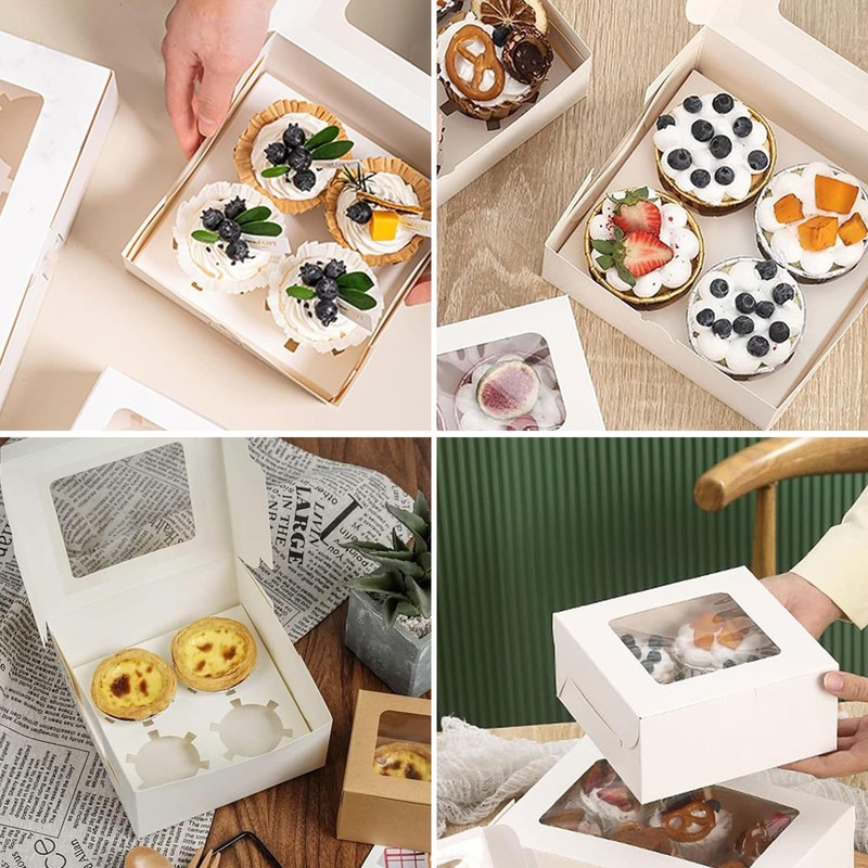 20 Cajas para Postres Blancas con Ventana,Cajas de Panadería para