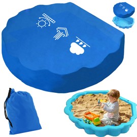 LUKIUP 100 x 100 x 15 cm Sandpit Cover, Waterproof Round Blue Tarpaulin for Sandpit, with Drawstring Elastic Band and Storage Bag for Sand and Water Shells