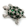 Cute Green Enamel Crystal Turtle Brooch (Rhodium Plated)