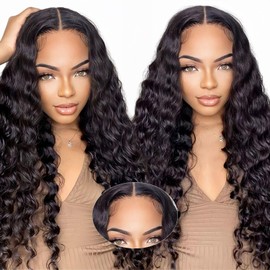 PYY Glueless Deep Wave Wig Human Hair Pre Plucked Pre Cut, Wear and Go HD Lace Wig for Women, 200 Density, Beginner Friendly, Natural Hairline, 5x5 Lace Closure No Glue Needed (Natural Color, 22 Inch)