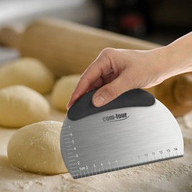 COM-FOUR® Premium Dough Spatula, Stainless Steel Dough Cutter with Round Handle, Dough Card, Dough Scraper Edge, Straight Sides, Kitchen Spatula (1 Piece, Silver, Rounded)