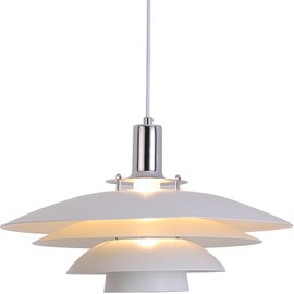 FCTWAKS Mid Century Modern Pendant Light, 15" Nordic Hanging Ceiling Light Fixture with 4-Tier Metal Shade, E26 Base, Vintage Pendant Lamp for Kitchen Island, Dining Room White