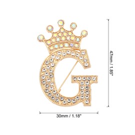 PATIKIL Letter Brooch Pins, Crown Initial Rhinestone Alphabet G Letter Lapel Badges Pin for Women Suits Dress Coat Clothes Craft, Gold Tone
