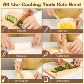 LUOLAO Wooden Kids Safe Knife and Kids Baking Set for Real Cooking, 6 PCS Toddler Montessori Kitchen Tools, Cooking and Baking Gift for Little Chefs