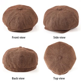 LADYBRO 2 Pack 8-Panel Newsboy Hats for Men Cabbie Hat Cap Wool Blend Tweed Irish Hat Adjustable, Brown+grey 2pack, Large-X-Large