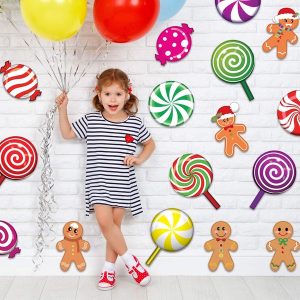 40 Pieces Peppermint Cutouts Gingerbread Cutouts Colorful Candies Round Lollipop Cutouts Colorful Christmas Cutouts Candy Land Theme Birthday Wedding Party Decorations for Bulletin Board Decorations