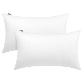 Thmyo 2 Pack 100% Cotton Lumbar Comfortable Solid Decorative Throw Pillow Case Rectangle Cushion Cover Pillowcase Blank Pillow Covers White DIY Throw Pillowcase(12x20 inch/30x50cm, No Inserts)