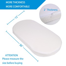 Mecc ecoh Bassinet Mattrss, Oval 30"x15" Bedside Sleeper Mattress, 2" Thick Strong Support, Removable Breathable Cover, Water Resistant Lining Protector, Non-Toxic, Hypoallergenic, Easy to Clean