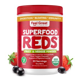 ​Feel Great Organic Superfood Reds Powder Packed with Beet Root Powder | Digestive Support Including Bloating Relief | Fruit and Veggie Polyphenols Supplement.