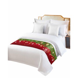 DecorLovee Christmas Bed Runners for Queen Size Bed, Decorative Bed Throws for Foot of Bed, Xmas Balls Pine Branch Snowflake Red Green Bed Runner Sofa Throw Bedding Scarf Slipcover for Bedroom