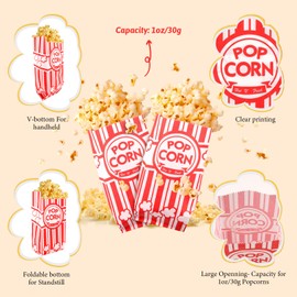 200 Stück Popcorn Tüten, Popcorntüten Klein Popcorn Papiertüten Candy Tüte Pommes Tüten Mikrowellen Popcorn für Party, Kino, Filmabend, Kindergeburtstag, Übernachtungsparty, Popcorn Maschinen