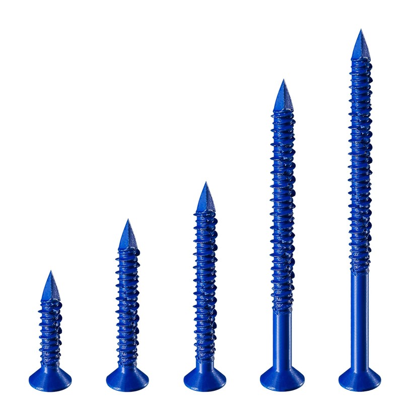 WenSilon(100 PCS) 3/16" Concrete Screw Anchor Kit Blue Flat Head