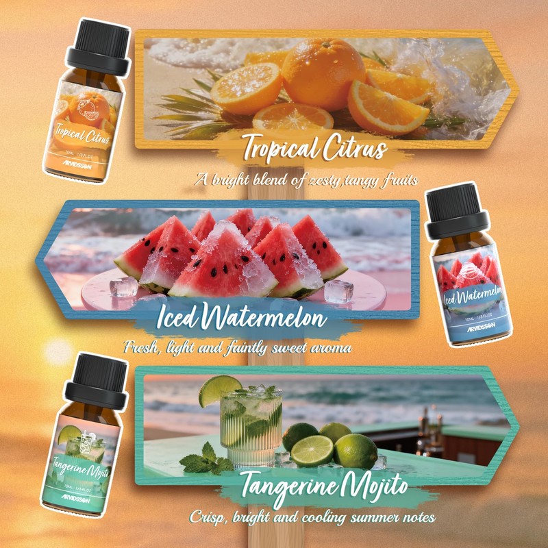 ARVIDSSON Hawaii Fragrance Oil Set, Summer Essential Oils for Diffuser,