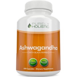Purely Holistic Organic Ashwagandha 1300mg - 180 Vegan Capsules - 650mg of...