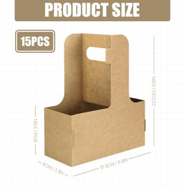 2 Cup Disposable Drink Carrier for Delivery with Handle,15 Count Kraft Paperboard Cup Holder,Cup Carriers for Hot or Cold Drinks,Coffee Carrier, Food Delivery,Take Out Cup Carriers (Brown, 15 PCs)