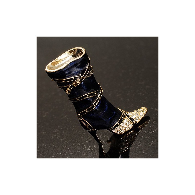 Dark Blue Stiletto High Boot Pin Brooch