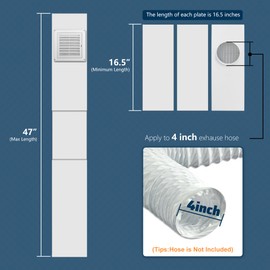 Pearwow Dryer Vent Window Kit for 4" Diameter Dryer Vent Hose,Adjustable Window Vent Kit with Louvered Dryer Vent Cover Stop Birds Nesting for Sliding and Hung Windows Up to 47Inches