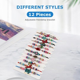 Lenamos 12 Pcs Kids Bracelets, Friendship Charm Jewelry with Animal Pendant Adjustable Woven Birthday Holiday Gifts for Toddler Children Teen Girls Women Prize Pretend Play Party Favors