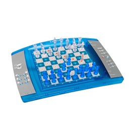 Lexibook ChessLight®, Electronic Chess Game with Touch-Sensitive Keyboard and Light and Sound Effects, 32 Pieces, 64 Levels of Difficulty, Battery or Plug, Blue/Grey, LCG3000