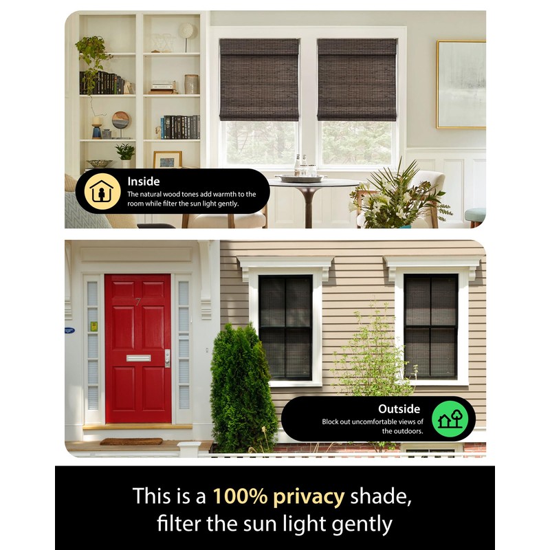UNISHADES Cordless Bamboo Roman Shades for Windows, Size (26.5" W
