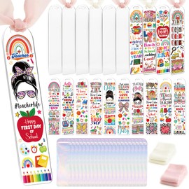 Dazoratix Back to School Acrylic Bookmarks - 60 Pcs Cute Blanks Bookmark Making Kit Gifts for Students Teacher Stuff Bulk UV DTF Transfer Stickers Set for Reading Book Lovers Kids DIY Craft Supplies