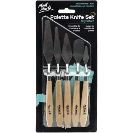 Mont Marte 5 Piece Palette Knife Set Flexible Stainless Steel Blades Wooden Handles