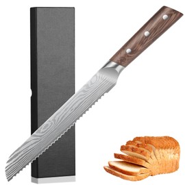 Plys Bread Knife 8-Inch Serrated Knife German Stainless Steel Full Tang and Razor Sharp Edge Professional Bread Slicer for Homemade Bread