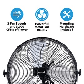 NewAir 18” Outdoor High Velocity Wall Mounted Fan with 3 Fan Speeds and Adjustable Tilt Head, NIF18WBK01