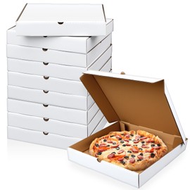 Fullhawl 10 Pcs Pizza Boxes 12 x 12 Inches B-Flute Corrugated White Pizza Box, Grease Resistant Kraft Takeout Containers Packing Boxes for Homemade Cake, Cookies, Food and Crafts