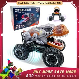Remote Control Dinosaur Animal Toy, Spinosaurus and T-rex, swift movement & water spray, gift for boys:_Dino Stunt car with music