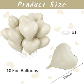 Hengfengmy Foil Heart Balloons, 10Pcs Heart Shape Balloons Mylar Balloons for Helium Decorations for Mother's Day, Wedding, Brithday Party, Anniversary (Cream)
