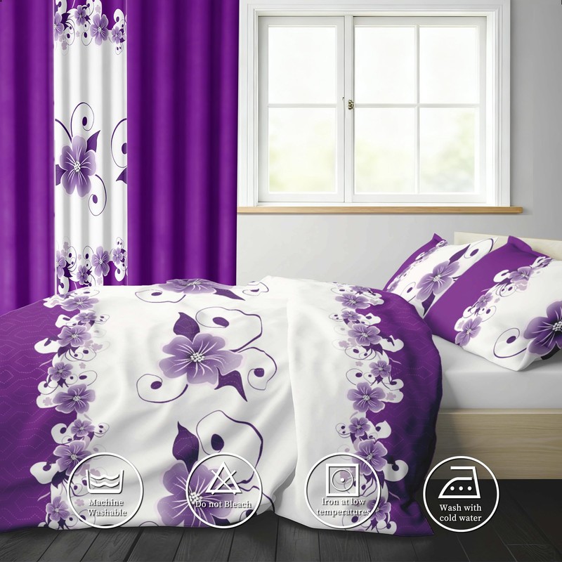King Size Bedspread Set 9 Pieces, Purple Gardenia Flower