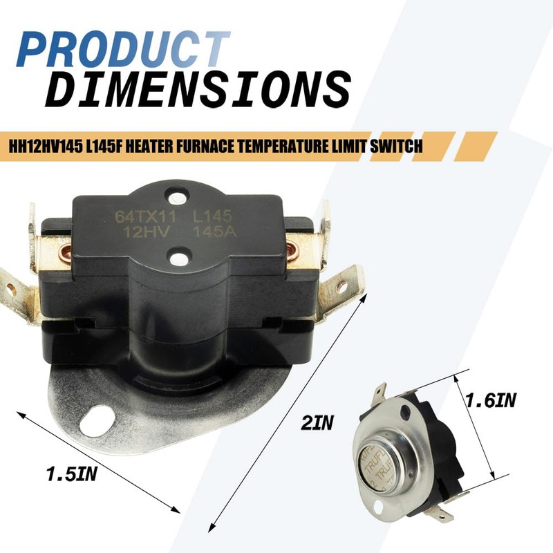HH12HV145 L145F Heater Furnace Temperature Limit Switch Thermodisc 64TX11 Compatible