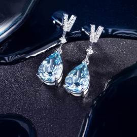 JIANGXIN Women's Teardrop Earrings, Hypoallergenic to Metal, Birthstone 925 Silver, Stud Earrings, Binaural Style, For Birthdays, Weddings, Gift, Sterling Silver, Synthetic Aquamarine