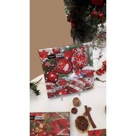 Unbekannt Servietten 20 St. 33x33cm. Weihnacht, Christbaumkugeln rot weiß/Snow White IN RED