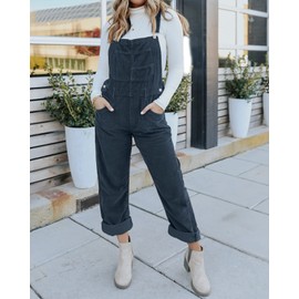 Onedreamer Overol de pana para mujer, con tirantes ajustables, holgado, pana casual, con bolsillos, marino, XXL