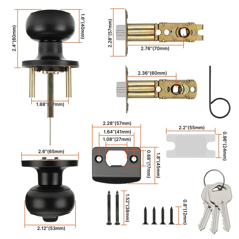 Haidms 5 Pack Matte Black Door Knobs with Lock and