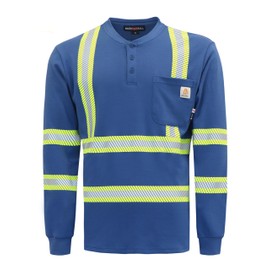 BOCOMAL FR Shirts High Visibility/Hi Vis Reflective Flame Resistant/Fire Retardant Shirt 7oz Royal Blue Men's Safety Shirts