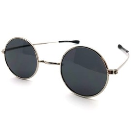 SPEED ADDICT NOSE PADLESS METAL Round Glasses SUNGLASS (Nose Padless Metal Round Sunglasses), Silver x Smoke