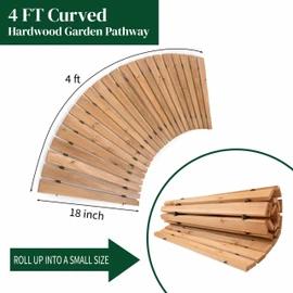 Plow & Hearth 4' Curved Outdoor Wooden Pathway | 18" Wide Rollout Outdoor Garden Walkway | Weather-Resistant Hardwood Cedar Board Walkway Landscape Edging | Decorative Lawn Patio Wedding Party