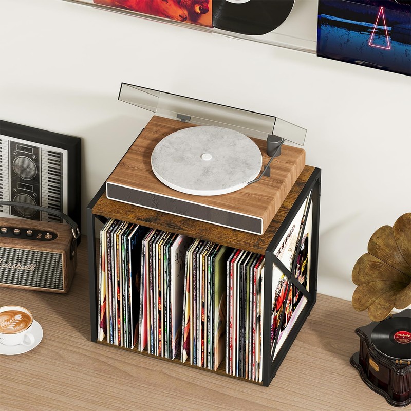 VYUOL Vinyl Record Storage,Vinyl Record Holder Up to 80-100 Albums,4-Compartment