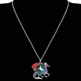 DUOWEI Enamel Welsh Dragon Necklace Enamel Fantasy Dragon Jewellery Novelty Gifts for Women Girls (Multi-Colour), Amber