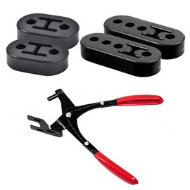 NABESHI Muffler Hanger, Rubber, Muffler Hanger Pliers, Muffler Bush, Removal, Car Mount, Replacement for Mufflers (4 Muffler Hangers + Pliers)