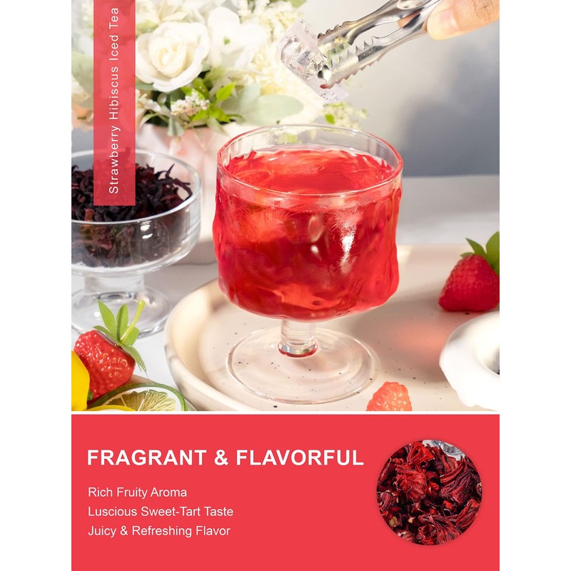 TeeLux Strawberry Hibiscus Iced Tea, Natural Hibiscus Tea with Stevia