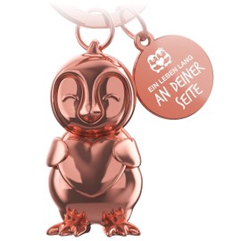 FABACH Penguin Keyring Frosty with Heart - Lucky Charm Penguin Gifts Girlfriend - Partner Gifts Love Keyring Couples Anniversary - Engraving Ein Leben lang an deiner Seite, Rose Gold, Casual